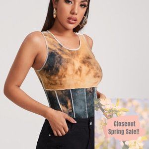 Shein Contrast Stitch Tie Dye Bodysuit NWOT